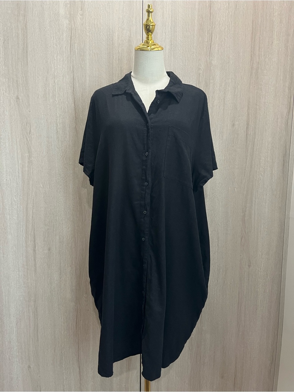 Old Navy Black Linen Blend Shirt Dress Tunic XXL Oversized Pocket - Picture 2 of 6